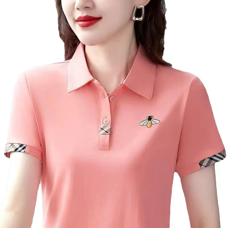 Áo Thun ngắn Tay Cho Nữ, Bộ Sưu Tập Mùa Hè, Hàng Mới Về, Cao Cấp, Dáng Ôm, Cổ Polo, Thích Hợp Cho Trang Phục Thể Thao Và Thường Ngày, Thiết Kế Hợp Xu hướng Thích Hợp Cho Các Bà Mẹ