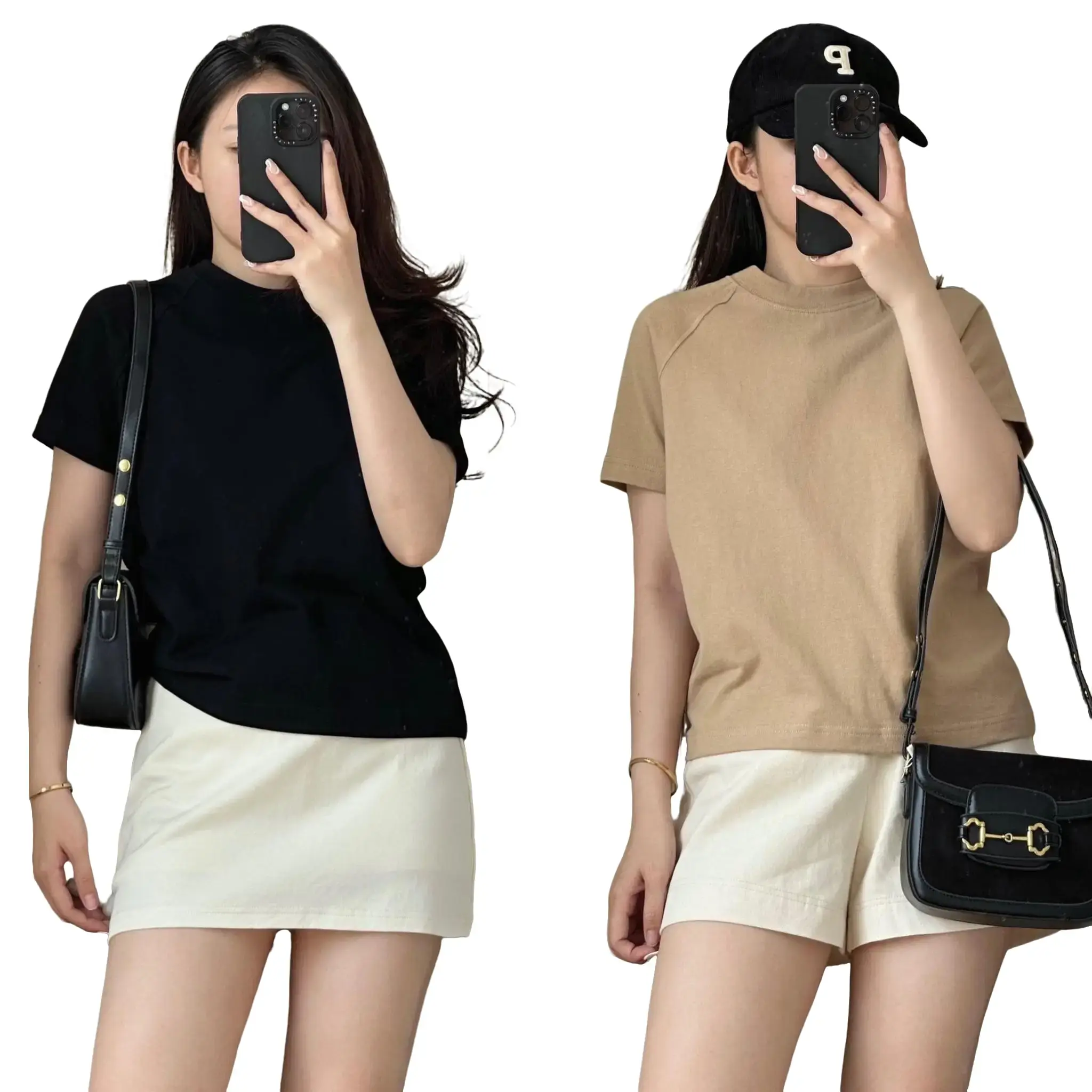 BARE_Áo thun Baby Tee tay RAGLAN trơn dễ phối đồ, Áo phông nữ siêu đẹp chất thun Cotton 2 chiều 250gsm - A195 Top Women Cổ Tròn Trắng