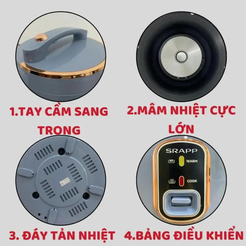 NỒI CƠM ĐIỆN SHÁHP (CÓ VỈ HẤP) DUNG TÍCH TỪ 1L 1L2 1L8 2L 2L2 . ĐIỆN ÁP 220V CÔNG SUẤT 700W - BẢO HÀNH 12 THÁNG. 3