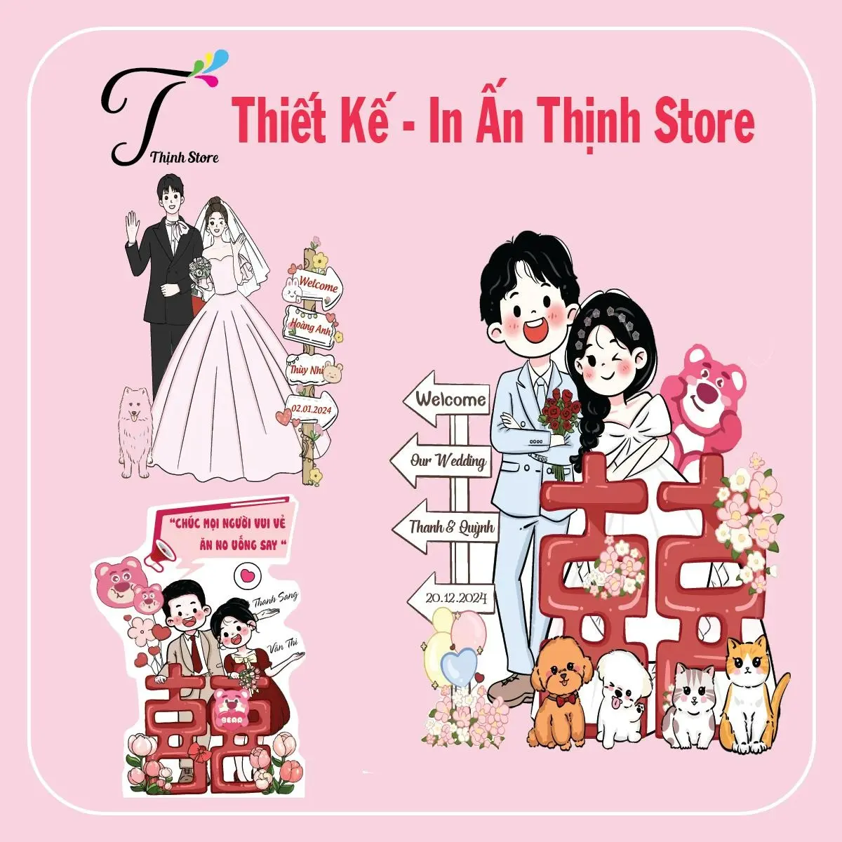 BẢNG CƯỚI CHIBI ĐỂ CỔNG, HỎI, SINH NHẬT, MẪU VUI NHỘN, BẢNG WELCOME TRANG TRÍ ĐÁM CƯỚI