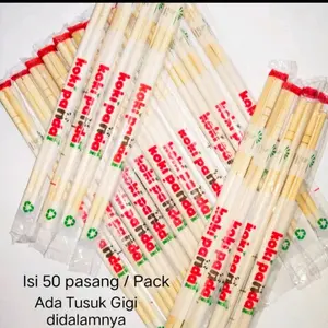 sumpit bambu plus tusuk gigi bahan bambu putih halus isi 50 pasang praktis higienis sekali pakai Plastik