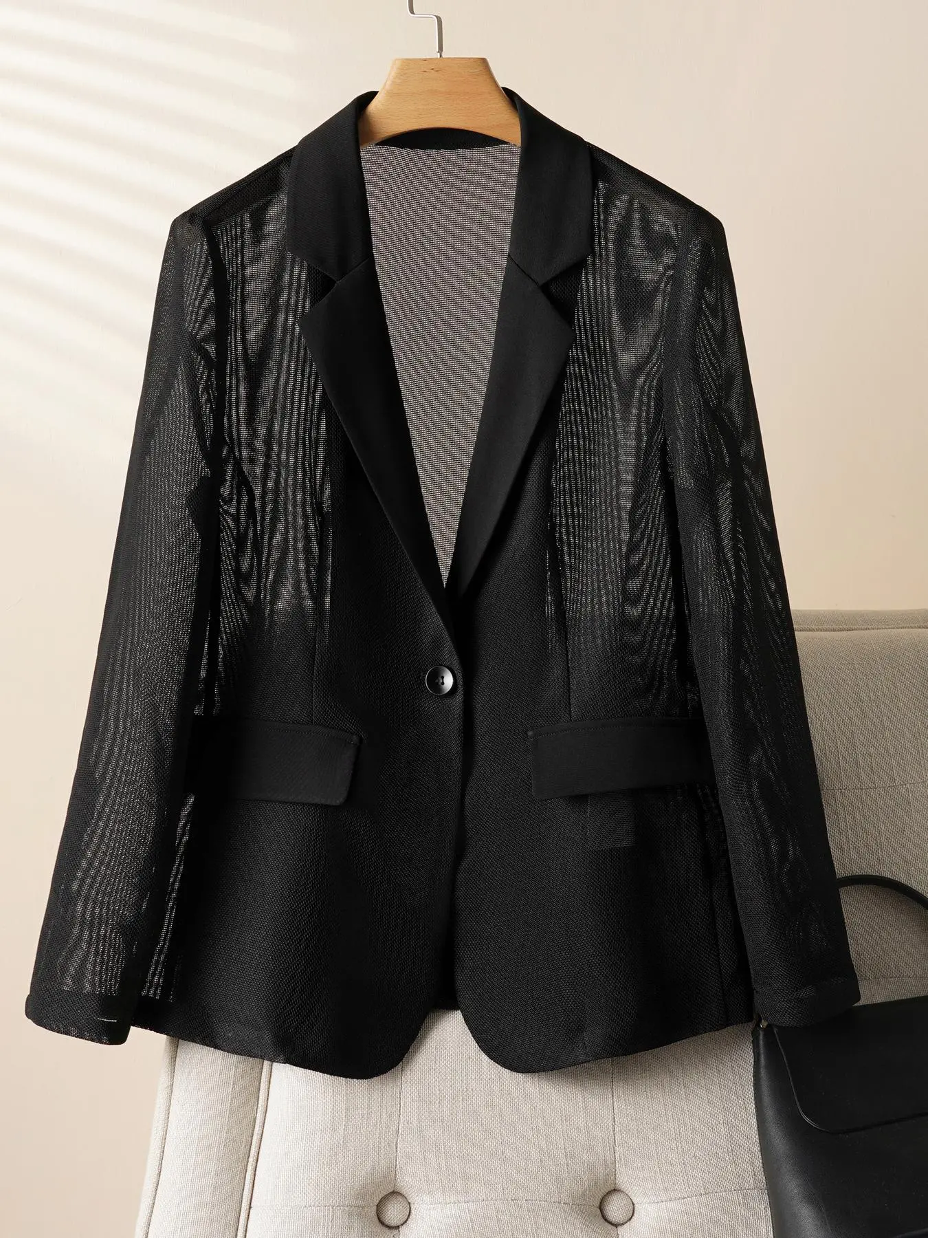 Women's Solid Color Blazer, Elegant Fashion Casual Outerwear for Daily Outdoor Wear, Ladies Clothes for Summer