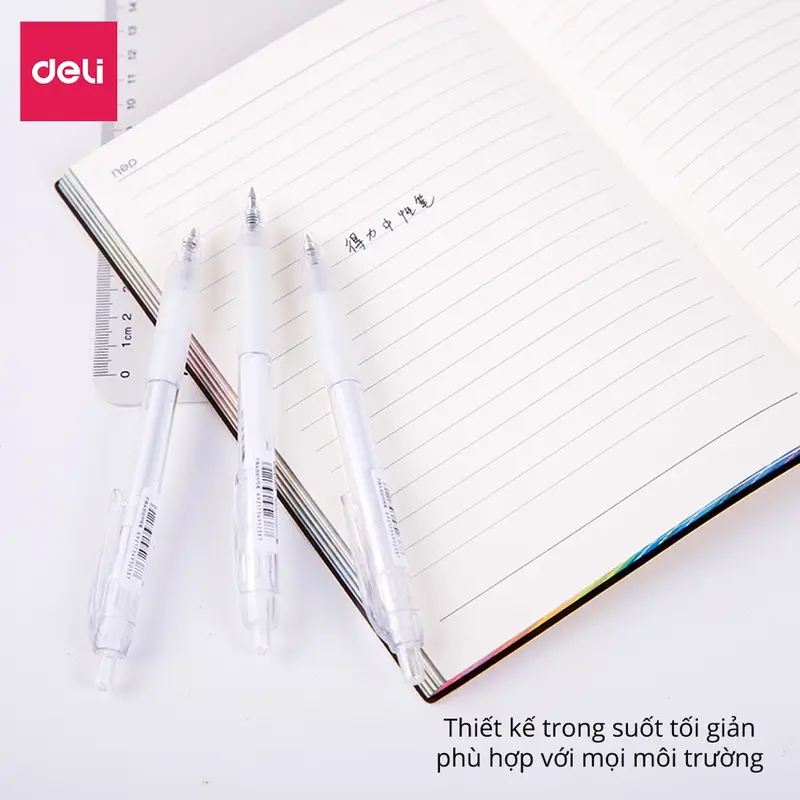 COMBO 10 Chiếc Bút gel A057B Mực Đen Deli Thiết Kế Vỏ Trong Suốt Ngòi 0.5mm Dành Cho Học Sinh 5