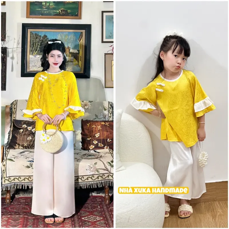 Đồ đôi Hải Đường Mẹ&bé gái(Nhà may Xuka handmade)