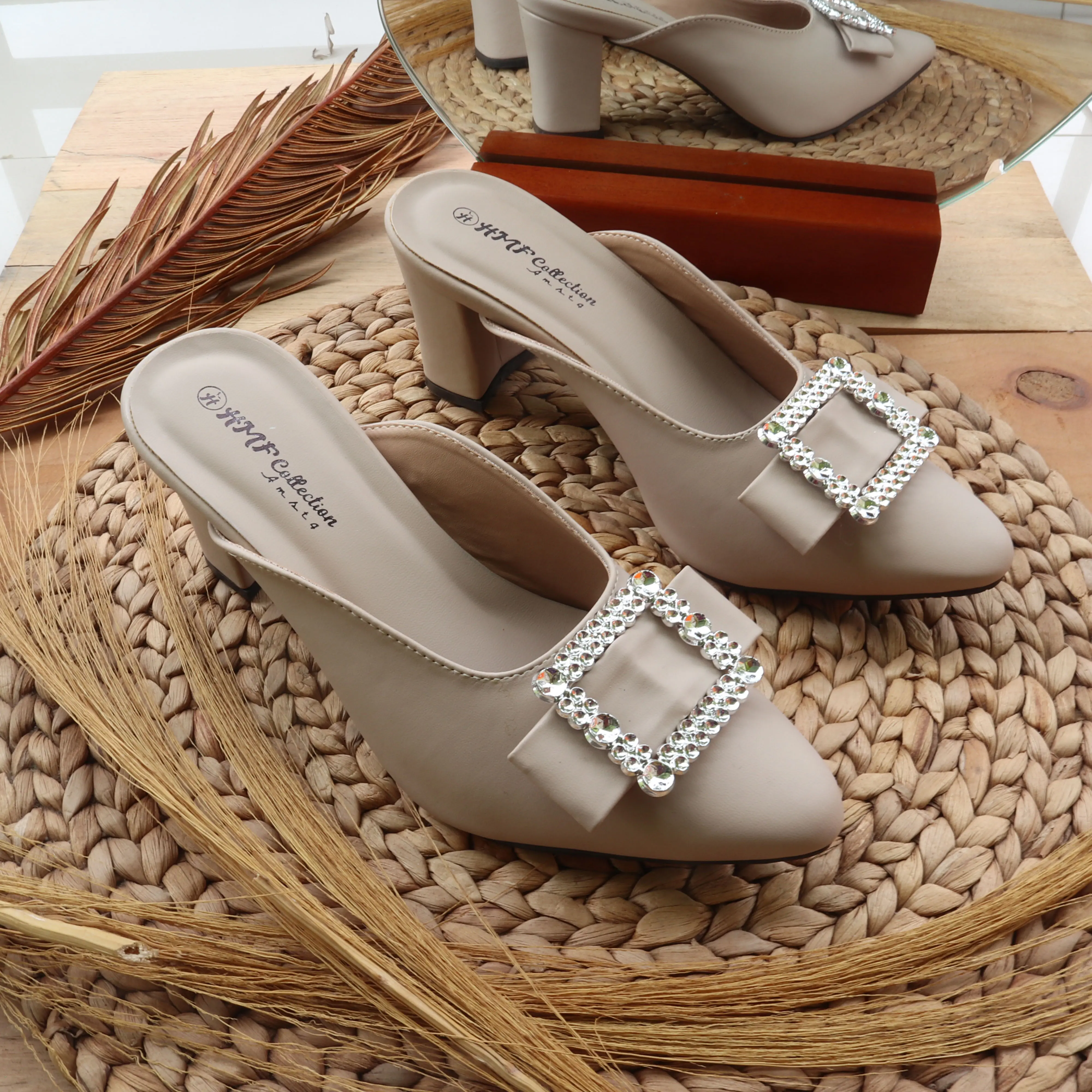 HMF Hyfly High Heels Mule Wanita Acc Square AR04