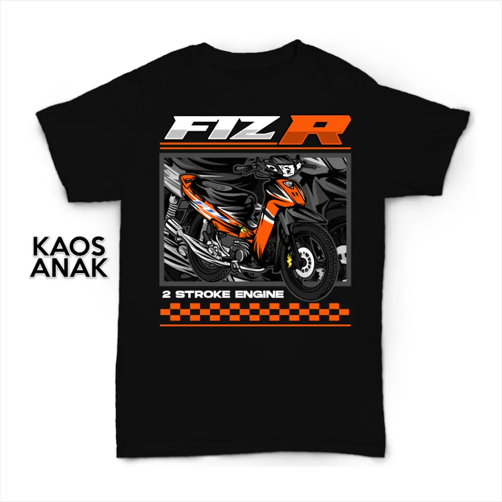KAOS ANAK-ANAK Baju Kaos Anak FIZ R OREN 2 STROKE Distro Kaos Motor Kaos Racing | Sound Balap Blitar
