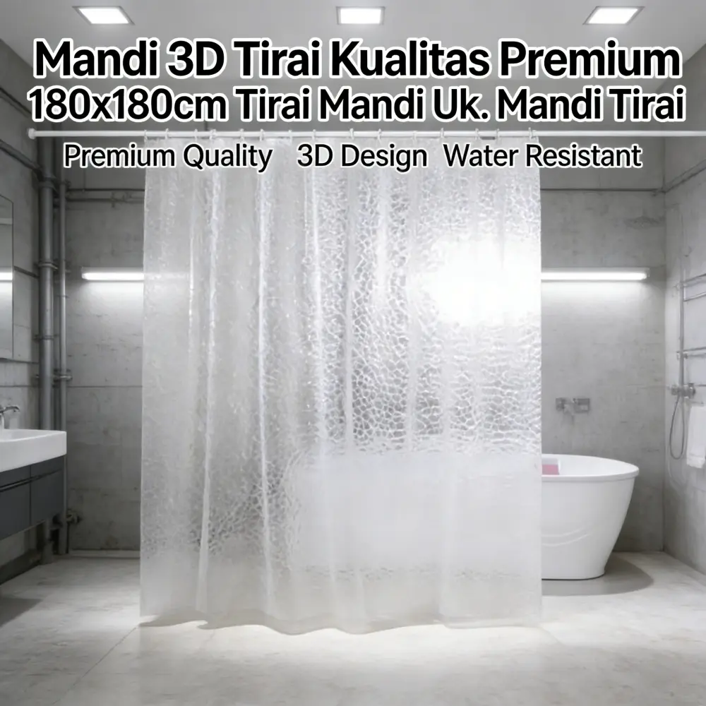 3D Tirai Mandi Premium 180x180cm - Kamar Mandi 3D Motif Modern, Tahan Air, Anti Licin, Dengan Pengait Shower, Model [Model Name], Panjang [Panjang], Lebar [Lebar]