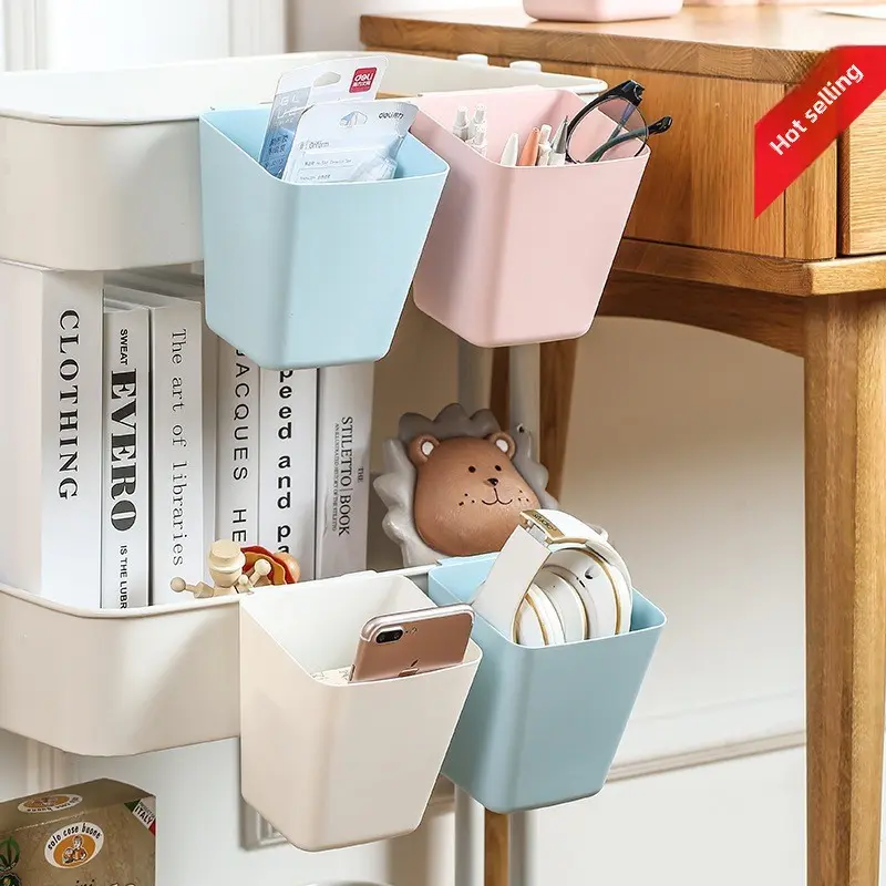 Desk Side Trolley Hanging Basket Dormitory Desktop Hanging Beauty Cart Storage Box Hanging Tube Desk Pen Holder Storage Bucket