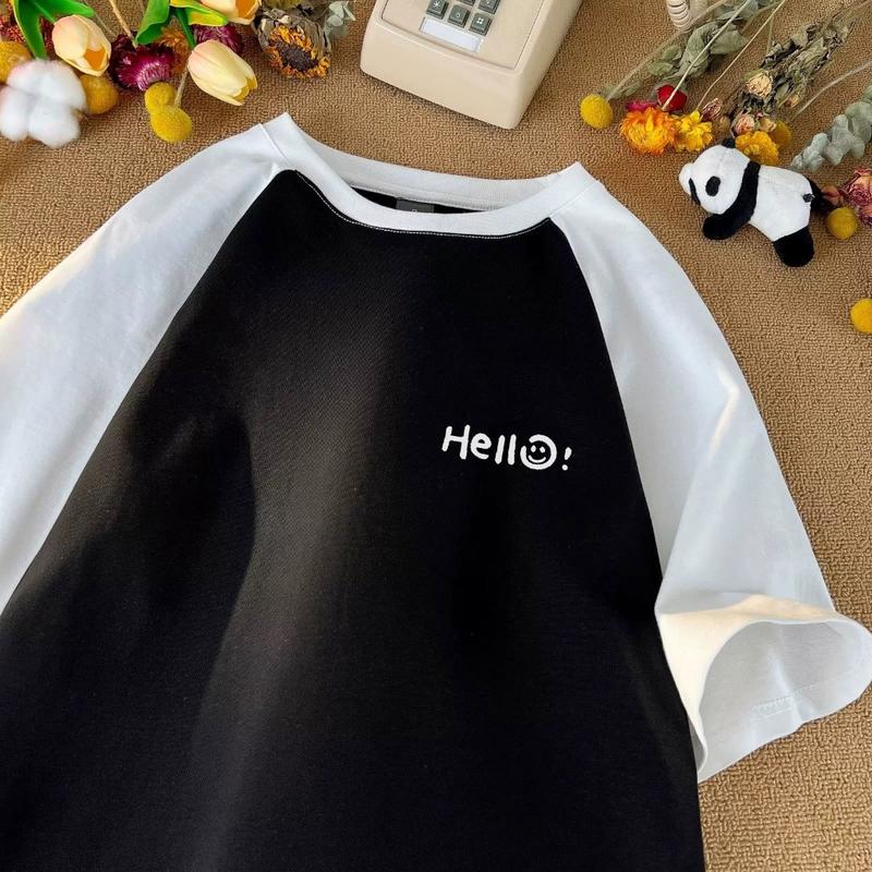 Áo Phông Form Rộng HELLO - Áo Thun Tay Lỡ Nam Nữ Form Rộng Unisex Cotton 100% In Chữ ∞ màu be ở hàn quốc