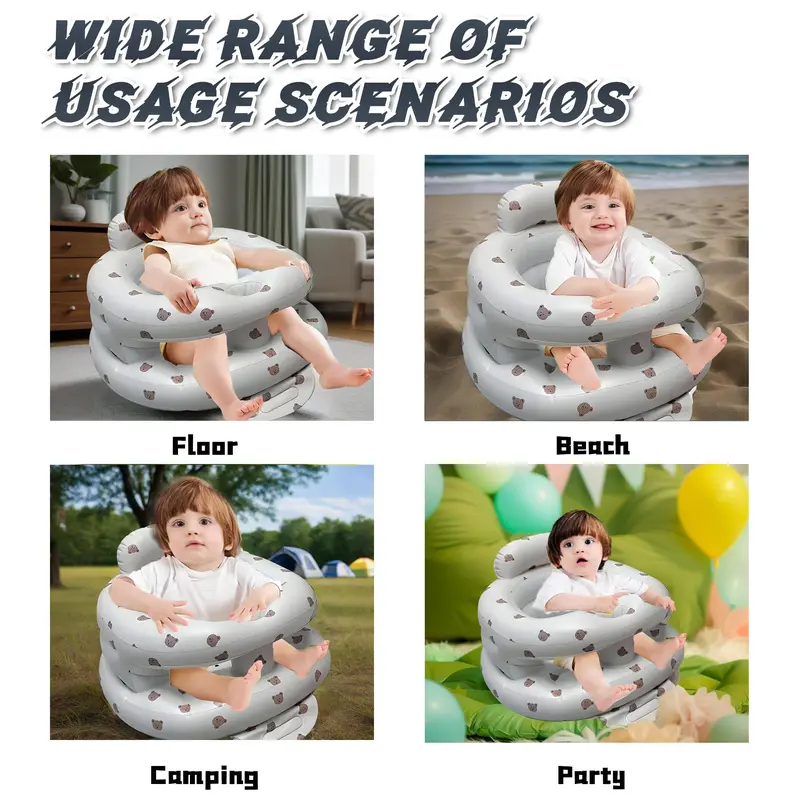 Bear Pattern Inflatable Baby Seat, Inflatable Baby Chair, Portable Toddler Chair, Baby Seat for Bathroom, Swimming Pool, Beach, Outdoor, Travel 4