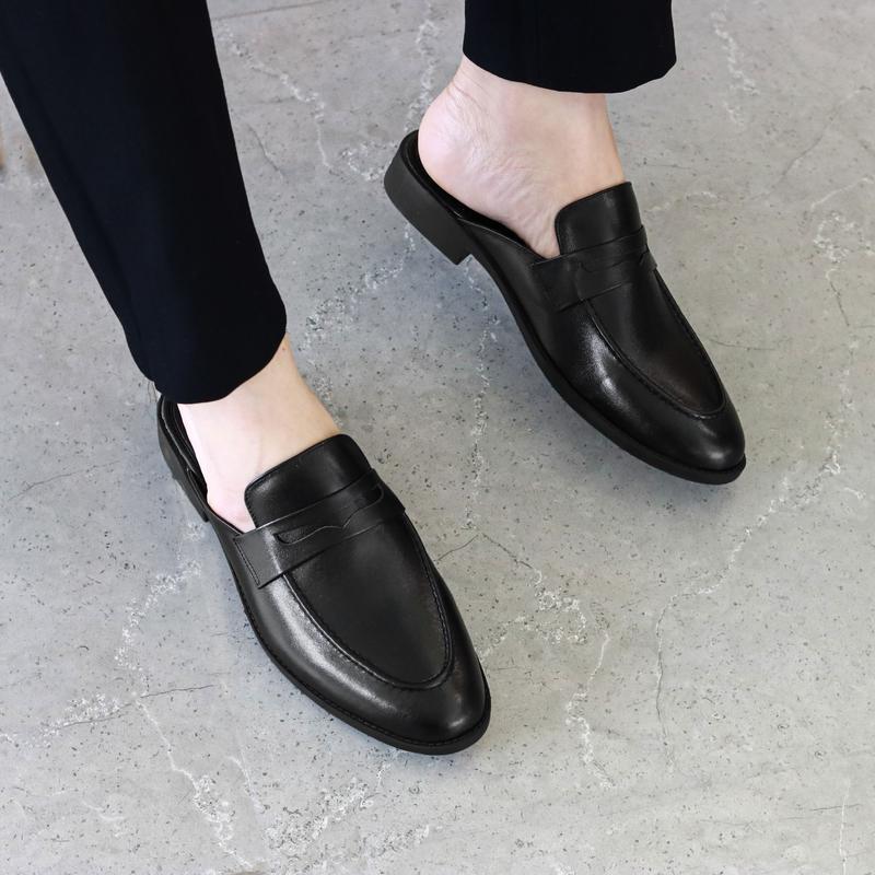 Giày sục nam hở gót chất liệu Da Pu mềm nhâp khẩu đế cao su đúc mã S008 màu đen