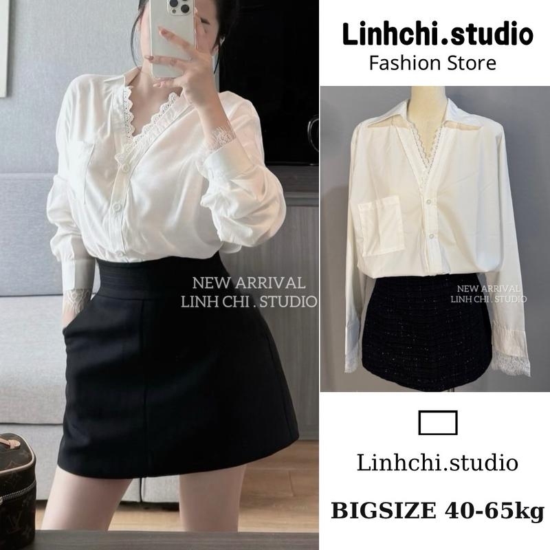 Áo sơ mi (mã 06) pha ren chất thô ướt form vừa mềm mịn thoáng mát_Linhchi.studio