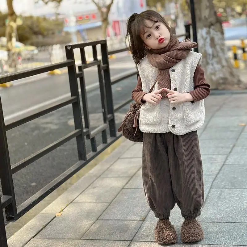 Áo Ghi Lê Cho Bé Gái, Thời Trang Mới, Áo Vest Cashmere, Thiết Kế Hình Kem, Chất Liệu Lông Cừu Dày, Thích Hợp Cho Trẻ Em