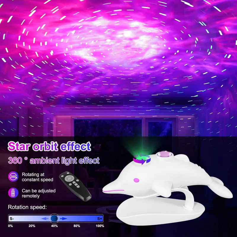Dolphin Design Starry Sky Atmosphere Light, USB Powered Cute Dolphin Night Light, Decorative Ambient Light with Remote Control for Bedroom, Indoor Lighting 5