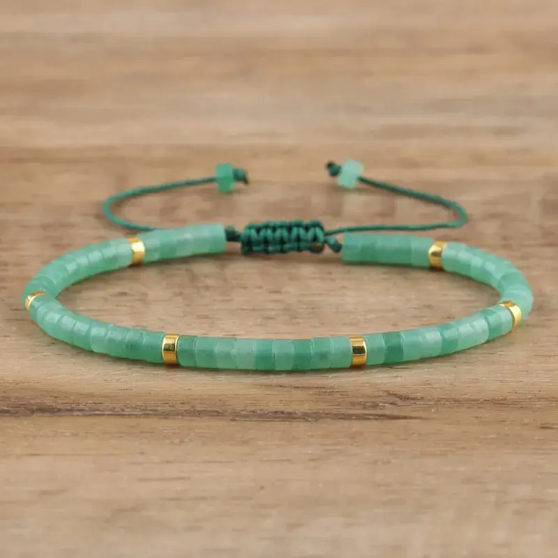Vòng Tay Hạt Aventurine Màu Xanh Lá Cây Có Thể Điều Chỉnh Chất Lượng Cao, Phong Cách Tối Giản, Vòng Tay Đá Quý Tây Tạng
