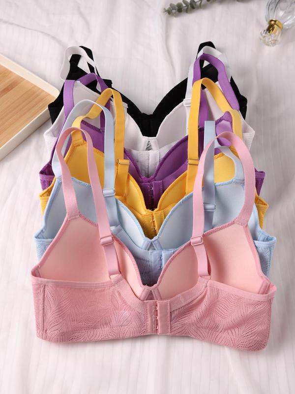 Women's Leaf Pattern Push Up Bra, Adjustable Strap Underwire Summer Bra, Comfortable Breathable Lingerie for All Seasons, Bras for Women 8