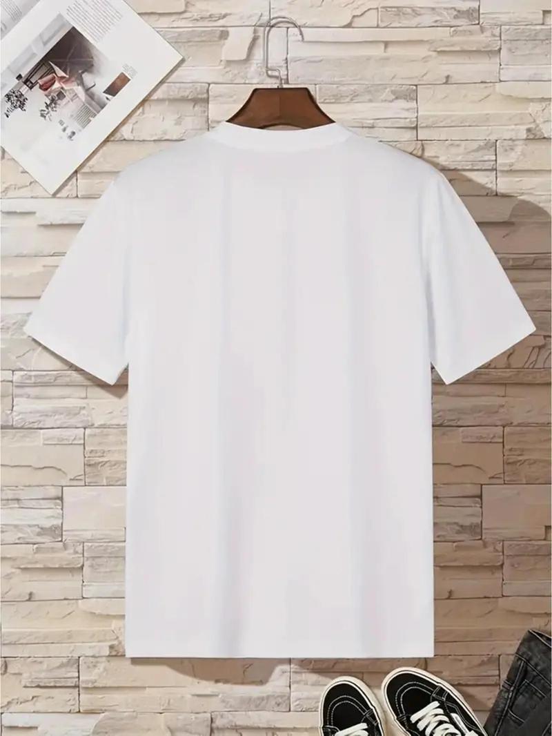 Product Introduction of Men's Regular Fit Letter Print Short Sleeve Graphic Tee, Casual Round Neck T-shirt for Summer, Fashion Men's Top for Daily Wear, Tropical 9