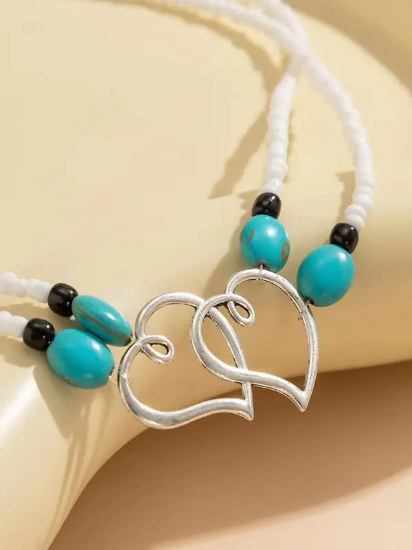 Summer Fashion Hearts Decor Anklet, Double Layer Foot Jewelry for Beach Party Vacation 4