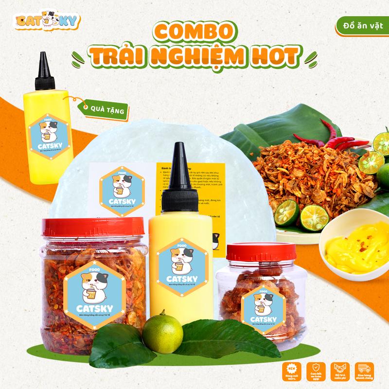 Bánh tráng phơi sương Catsky Combo [TRẢI NGHIỆM HOT] Ruốc tép khô hành phi hương vị đậm đà, bơ trứng 3 không Tặng thêm 1 chai bơ trứng siêu bự, đồ ăn vặt snack Food chua cay