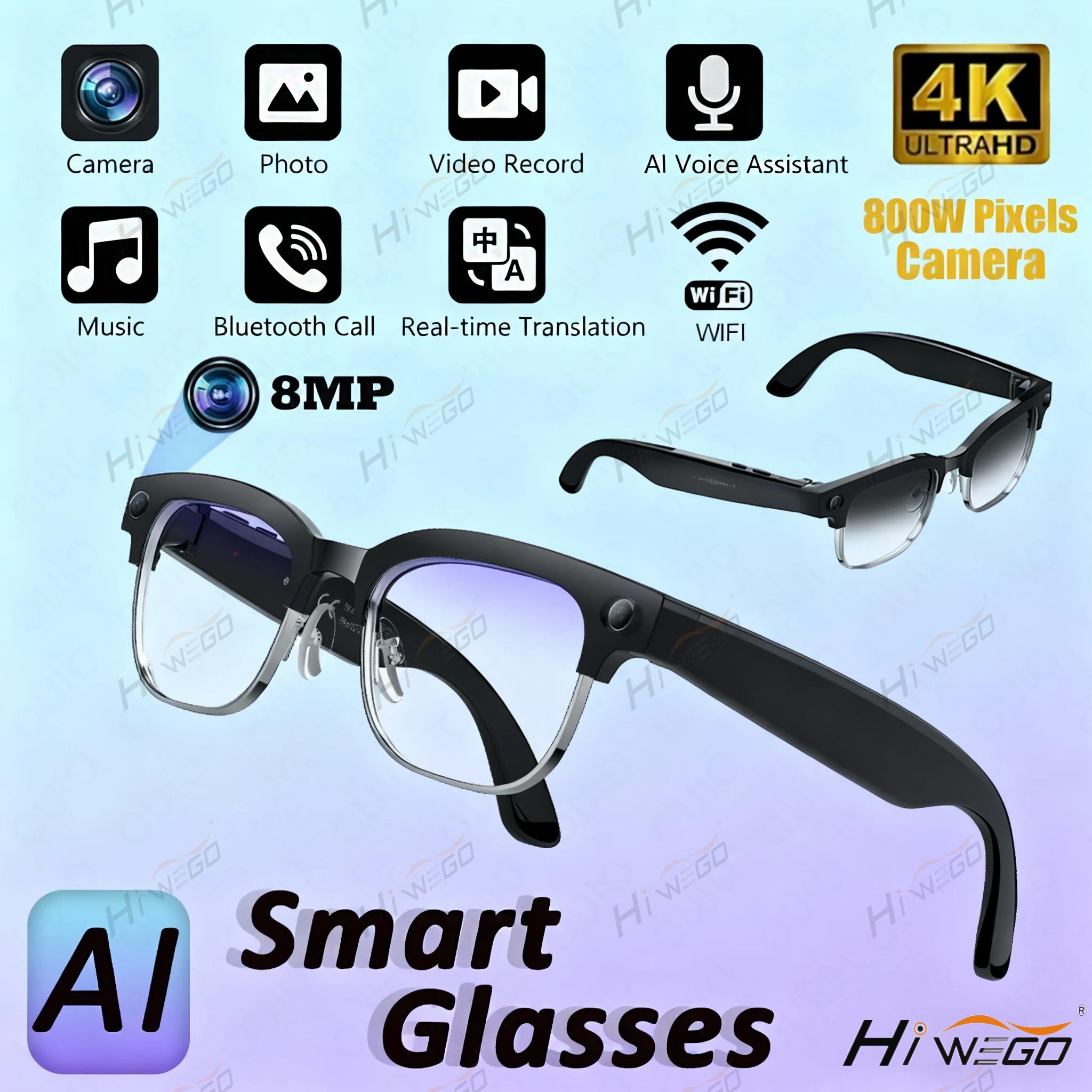 New 8MP HD Camera Smart Glasses 4K  Video Record Al Voice Translation Photo Recognition WIFI Transmission BT Call Smart Glasses