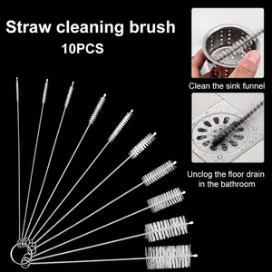 10pcs/set Sikat Pembersih / Sikat Sedotan Stainless Steel Brush Straw Stain Less Bengkok Lurus / Pembersih Sikat / Sikat Pembersih Sedotan