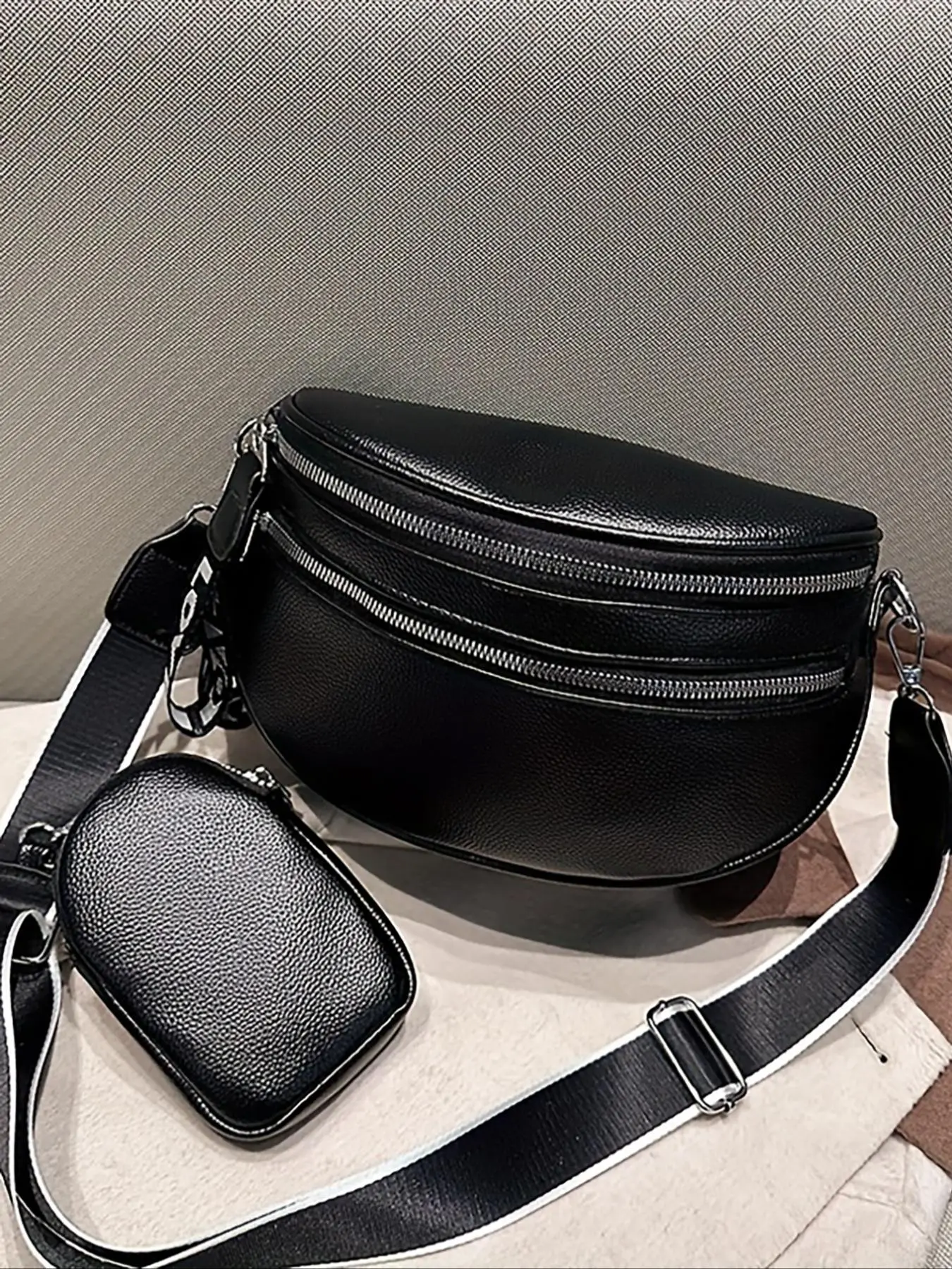 Women's Fashionable Solid Color Fanny Pack, Casual Versatile PU Leather Sling Bag with Coin Purse, Multi-functional Chest Bag for Daily Used