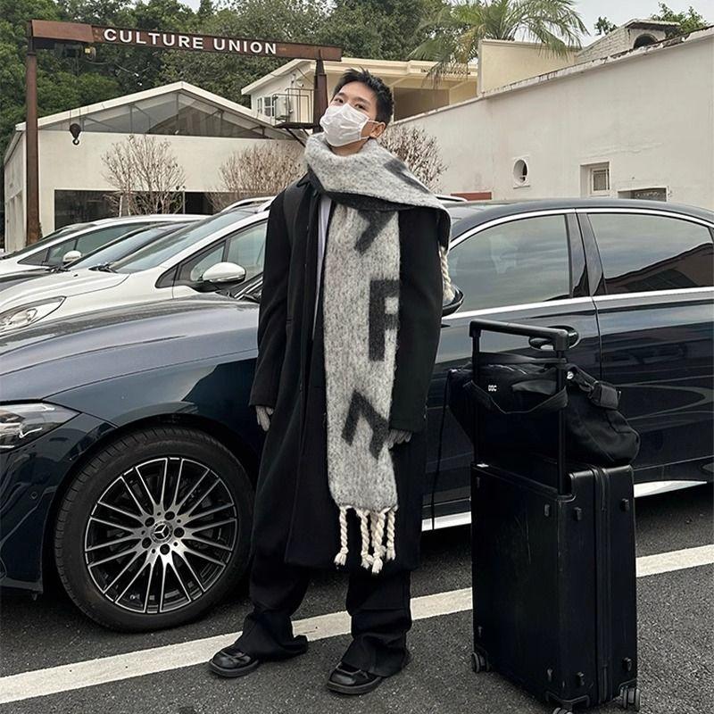 Khăn Quàng quàng cổ cho nam giới, mohair Cổ Điển dài, khăn choàng chữ S, ấm áp, thích hợp cho mùa đông, 2023 hàng mới về, xu hướng, chữ F, khăn yếm ấm áp, thích hợp cho cặp đôi, khăn quàng cổ Nhung Hoa Khuyên Tai