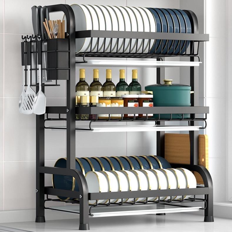 Kệ chén úp dĩa bát bằng Sắt 2/3 tầng có khay đựng ống đũa và khay hứng nước