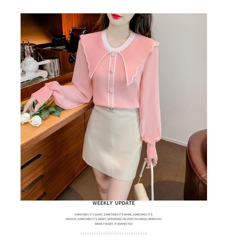 Product Introduction of Áo Len Nữ, Cổ Búp Bê Trông Trẻ Trung Dễ Thương, Màu Hồng, Áo Lớp Nền Dệt Kim, Có Thể Mặc Bên Trong, Hàng Mới Về Mùa Xuân 2024 13