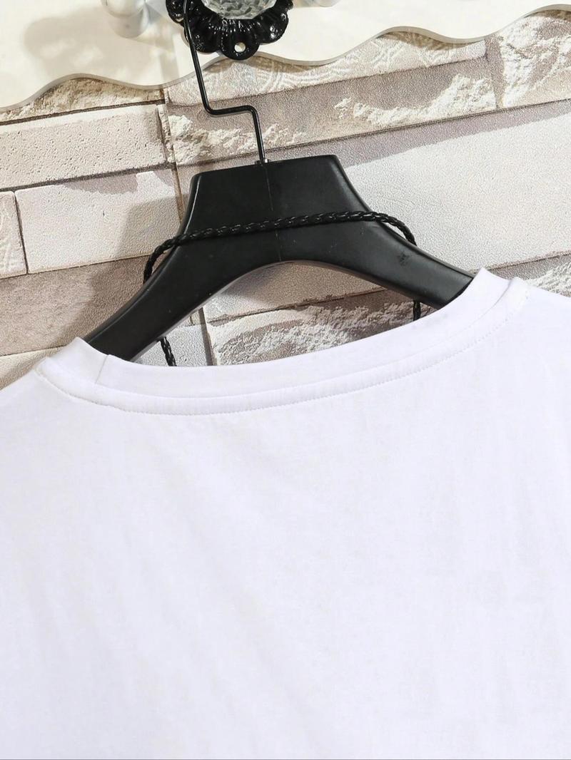 Product Introduction of Men's Letter Print Round Neck Tee, Summer Clothes, Regular Fit Casual Short Sleeve Crew Neck T-Shirt for Summer, Fashion Men's Top for Daily Wear 12