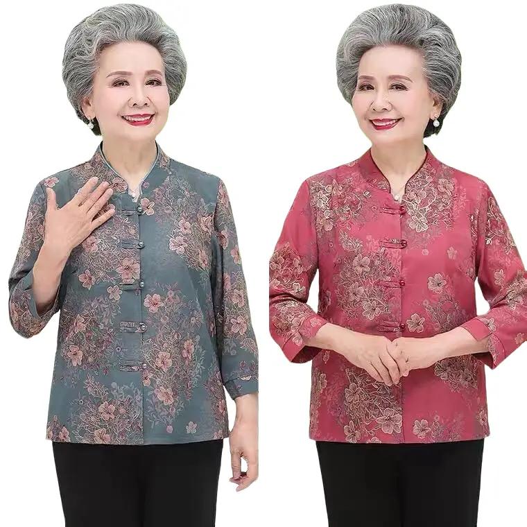 Áo trung niên nữ, Áo bà ngoại bà nội, Áo trung niên hoa lụa sang trọng bigsize tới 80kg Top Sơ Mi Shirt