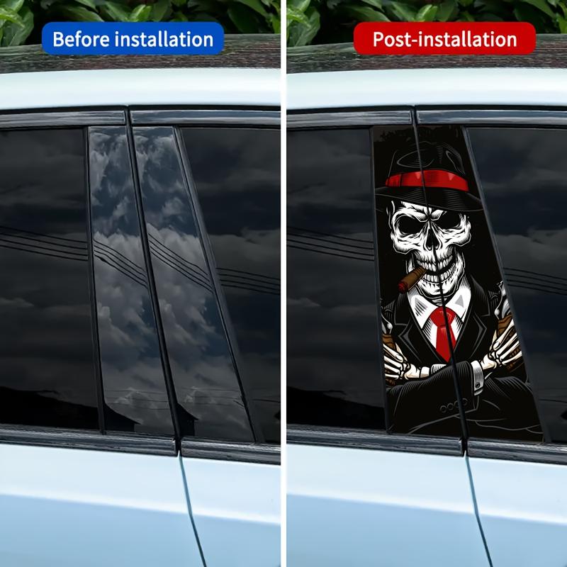 2 Pieces Skull Pattern HD Glossy Vinyl Automobile Sticker-Reusable B- Pillar Stickers, Suitable for Glass, Metal, Etc.-Fantasy Anime Theme, Scratch-Proof Square Car Decoration 8