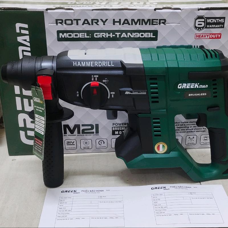 [Chính hãng] Máy Khoan bê tông GREEK MAN TAN90BL 3 chức năng động cơ không chổi than, lực đập 2.9J chân pin phổ thông, chưa gồm pin sạc bắn bor may rut