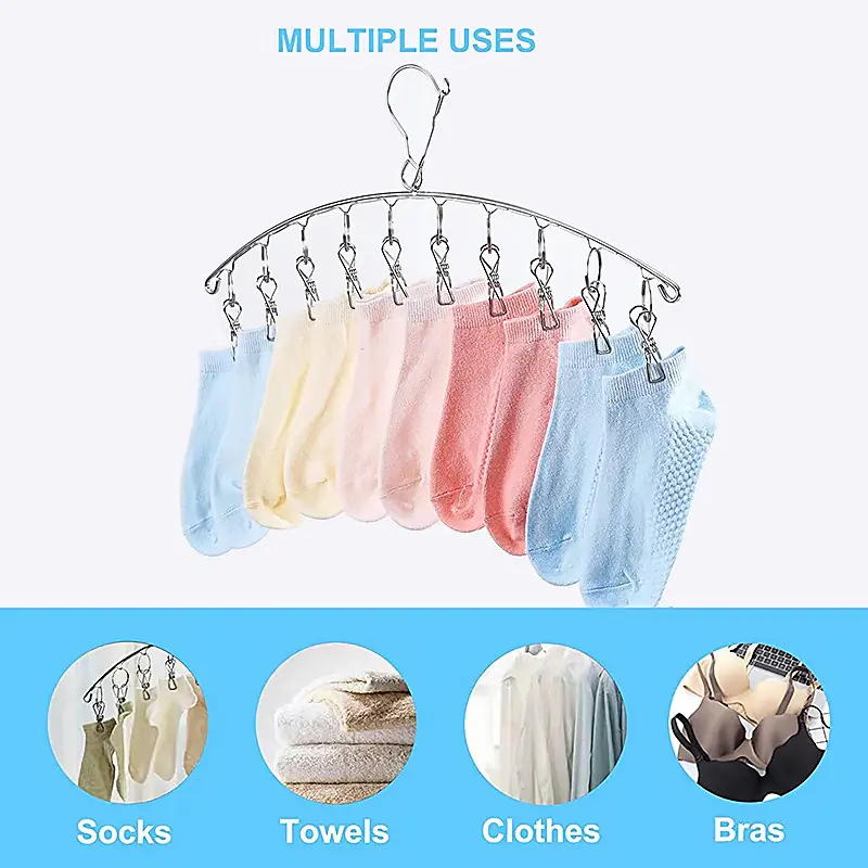 Móc treo quần áo gia dụng đa năng Móc phơi giày chống rơi nội và ngoài gió Móc treo Inox quần áo em bé, khăn tay, đồ lót 6