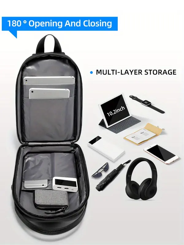 Men's Business Solid Color Sling Bag, Large Capacity Shoulder Bag, Usb Charging & Waterproof Crossbody Bag, Casual Office Computer Bag for Daily Used 5
