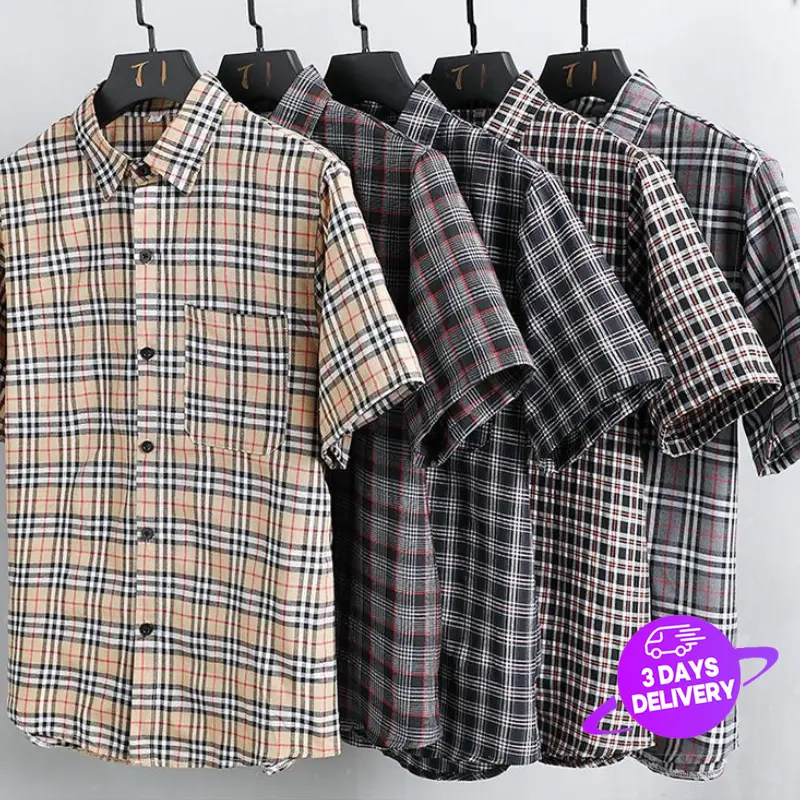 Kemeja Kasual, Gaya Baru, Untuk Lelaki, Kolar Persegi, Baju Berpetak, Tshirts