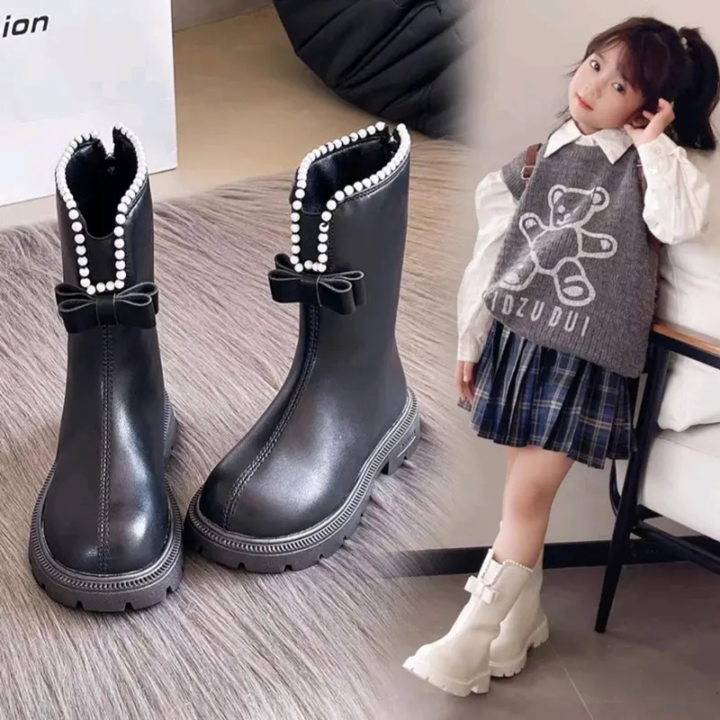 Mới Giày bốt nơ ngọc siu xinh ,dáng lửng cho bé gái,hàng Qc mã bốt mới 2024 mềm hót cho bé có kèm ảnh thật Kem 1