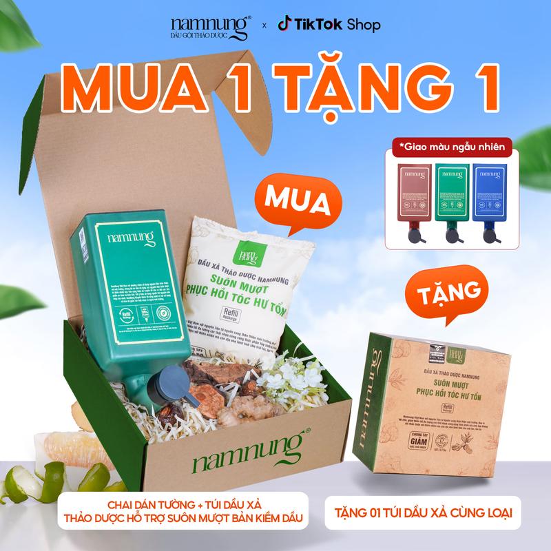 [Rẻ vô địch][MUA 1 TẶNG 1] Dầu xả thảo dược NamNung, Dầu xả hỗ trợ tóc suôn mượt dạng túi 500ml chiết xuất thiên nhiên Bồ kết hà thủ ô kèm chai dán tường TẶNG 1 túi xả cùng loại Chăm sóc tóc Dưỡng tóc nữ 0
