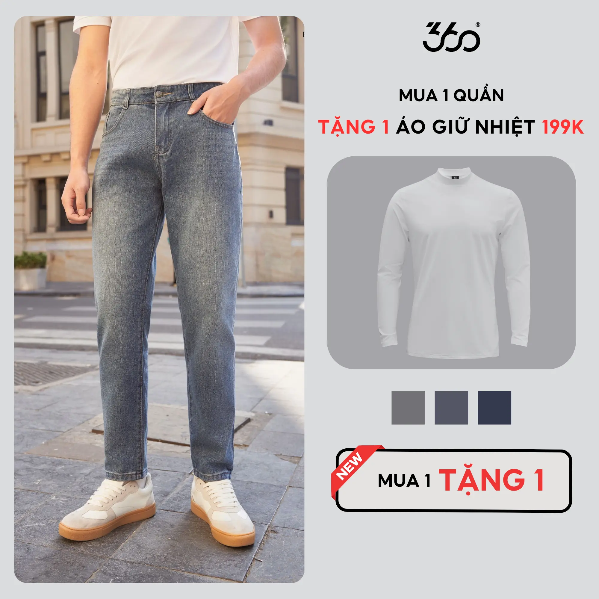 [TẶNG ÁO GIỮ NHIỆT KHI MUA 1 QUẦN] Quần jean nam dáng tapered 360 Boutique quần jean chất liệu cao cấp đứng form - QJDOL529