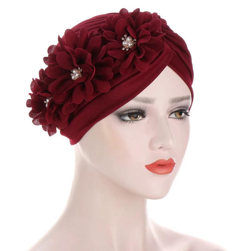 Product Introduction of Fashion Women Diamonds Flower Turban Cap Soild Color Muslim Headscarf Bonnet Inner Hijabs Arab Head Wraps Hat 6
