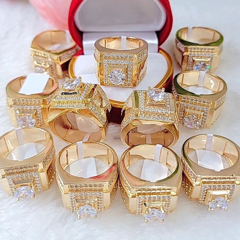 Nhẫn nam hột đá mẫu mới bằng đồng đỏ màu vàng 18k, màu vàng miền tây