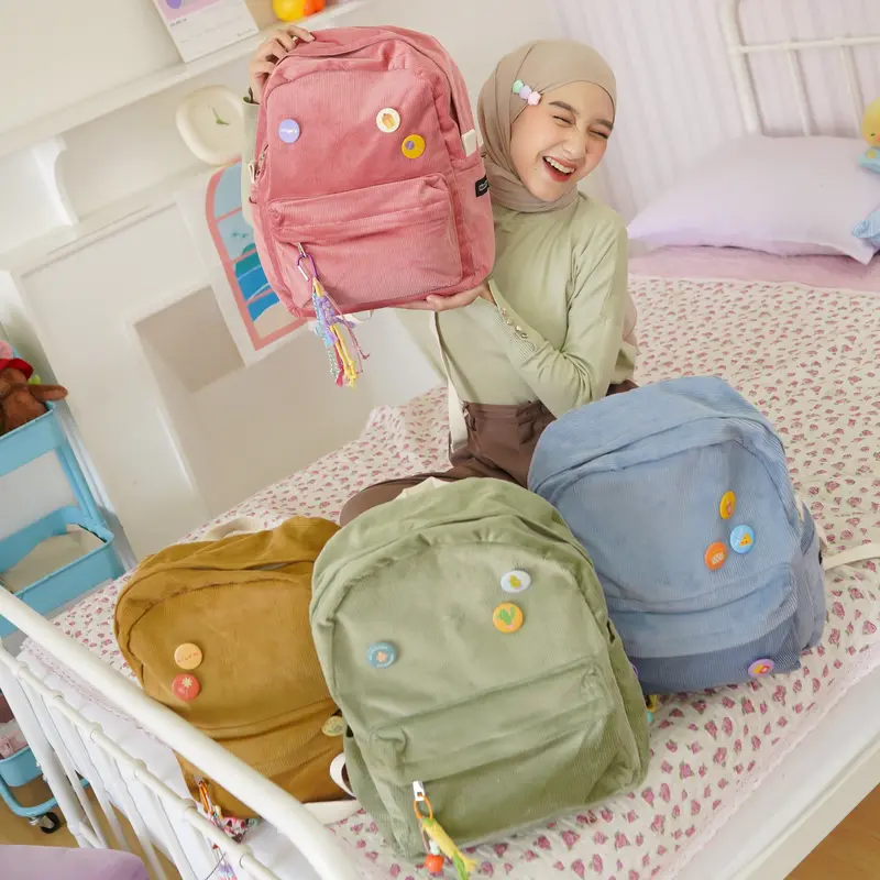 Himeku OOGIE MEDIUM Corduroy Backpack - Tas Sekolah Kuliah Kerja Sedang - Tas Laptop - Ransel Corduroy Pria Wanita 0