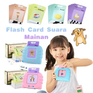 Bahasa Indonesia+inggris Flash Card Suara Mainan Rechargeable English Education Talking Machine Toys Pure Early Children Intelligence Games Music Mesin Pembelajaran