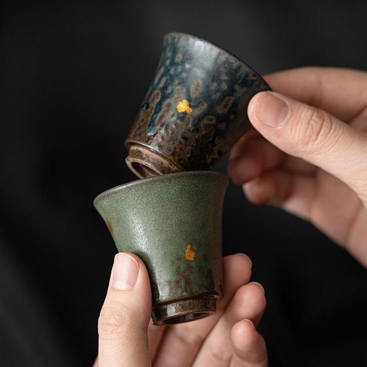  Tách trà Thủ Công màu xanh tráng men cốc trà đất sét đá cốc chủ pha lê cốc trà Nhỏ Trung Quốc gia dụng bộ trà Kung Fu 