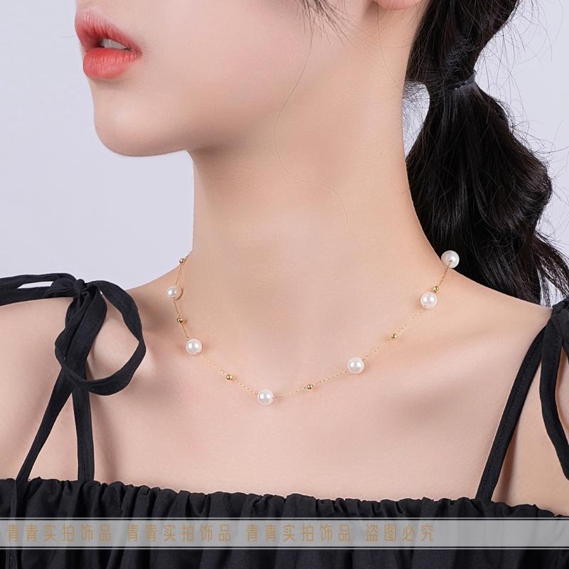 Product Introduction of 2024 [Titanium Steel Does Not Fade] Strong Light Feeling Starry Sky Shell Pearls Transfer round Beads Doudou Interval Besties Necklace Gift 12