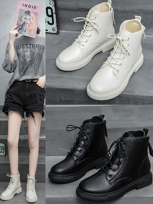 Bốt nữ cổ ngắn 2 khoá kéo sau Giày Boot Cổ Cao dây buộc trước cá tính đế dẻo êm chân 1010 232