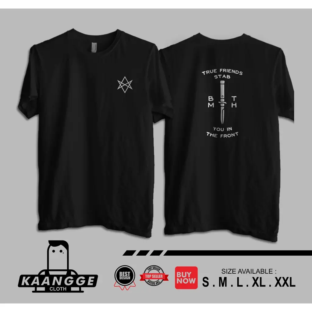 Kaos Band Bring Me The Horizon True Friends Stab You In The Front BMTH Logo Baju Musik