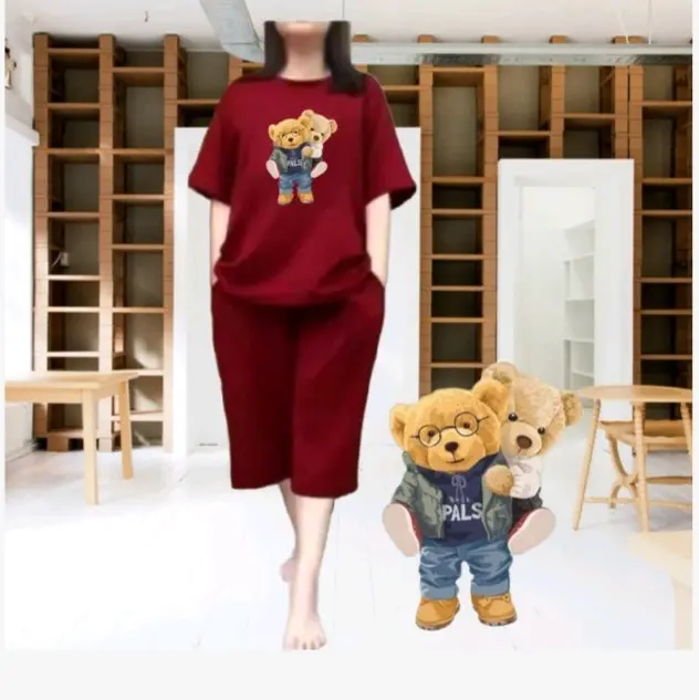STELAN WANITA KULOT OVERSIZE.STELAN JUMBO 3/4 Lengan pendek Setelan Celana Baju