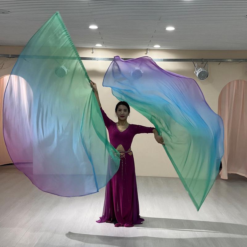 Product Introduction of Women Belly Gradient Dance Long Fan National Long Bamboo Fan Colors Silk Fans For Dancer Decor Hand 20