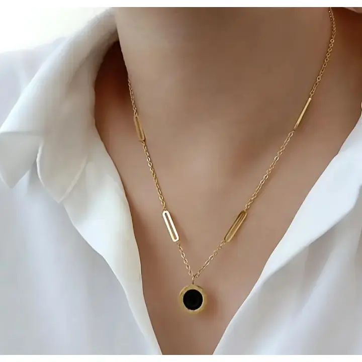 Kalung Titanium Wanita Bulat Hitam Anti Karat Luntur 0